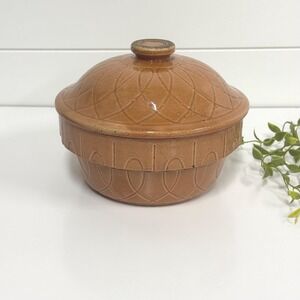 Vintage WATT Pottery Yellow Ware stoneware bowl- loops pumpkin crockery bowl #7